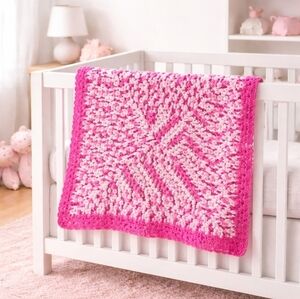 Handmade Pink & White Crocheted Baby Crib Blanket / Valentine's Day Throw New